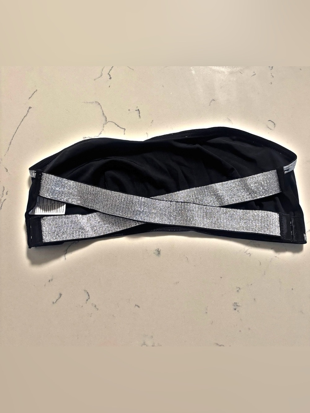 Black Bandeau with Silver Shimmery Sparkly Crisscross Straps - Small